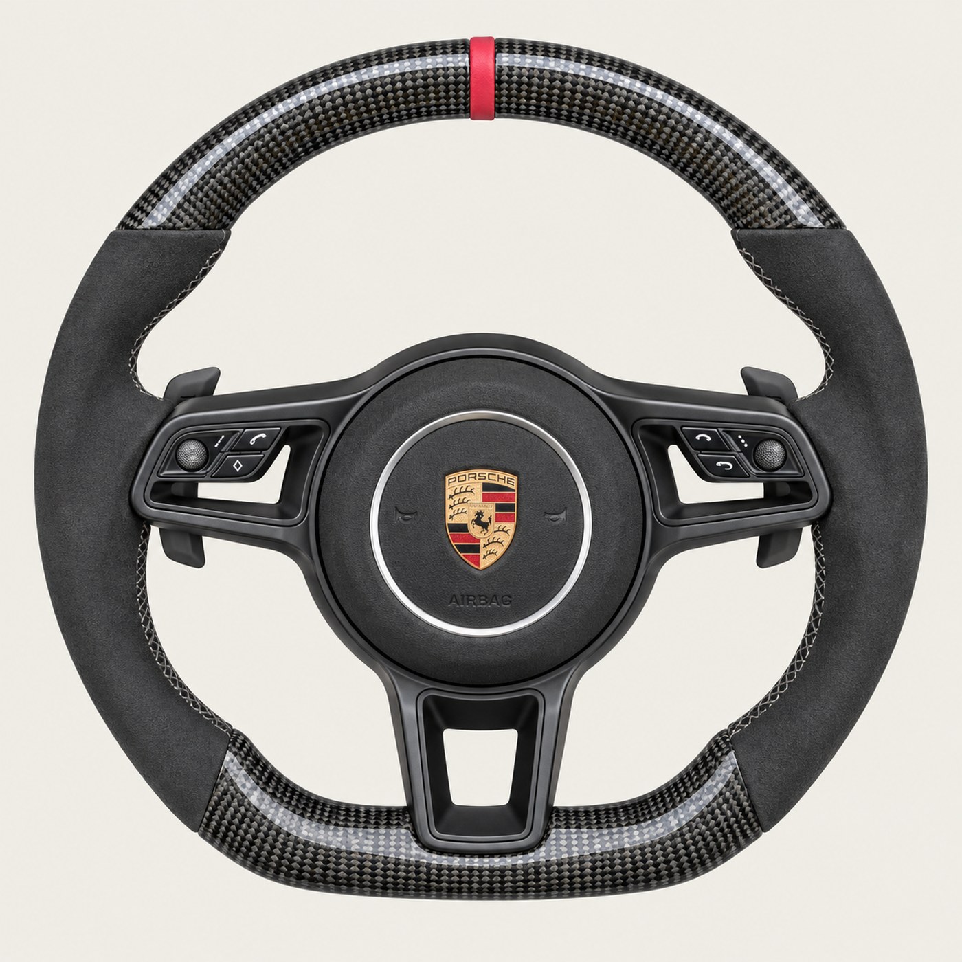 NOON wheel: carbon, Alcantara grips, red stitch
