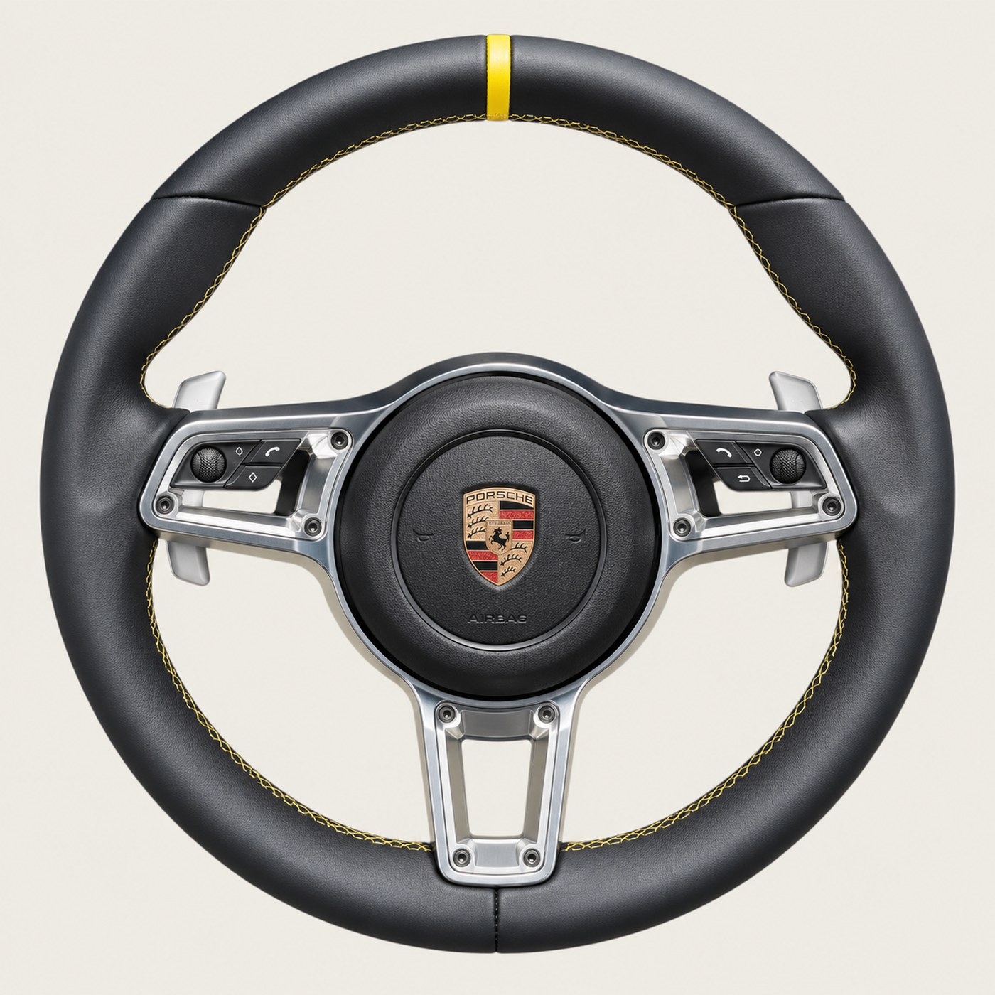 NOON wheel: black leather, yellow stripe, silver GT riveted