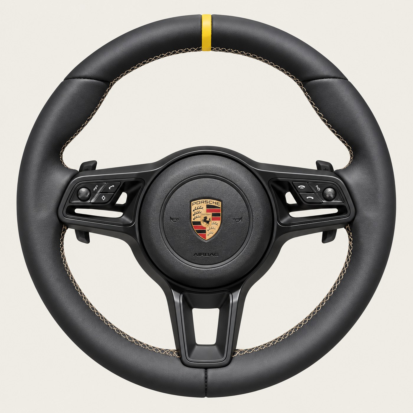 NOON wheel: black leather, sand beige stitch, yellow stripe